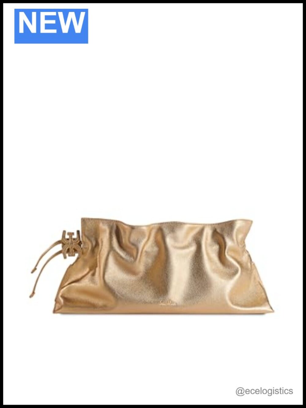 Oversized Leather Clutch Handbag with Tassel Pull Drawstring